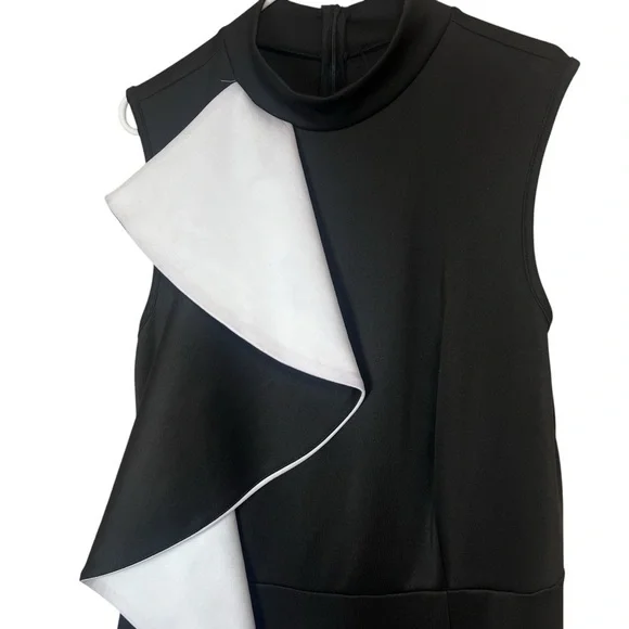 Handmade Vintage Black White Ruffled Cascade Mock Neck Halter Maxi Dress Size XL - Picture 3 of 8